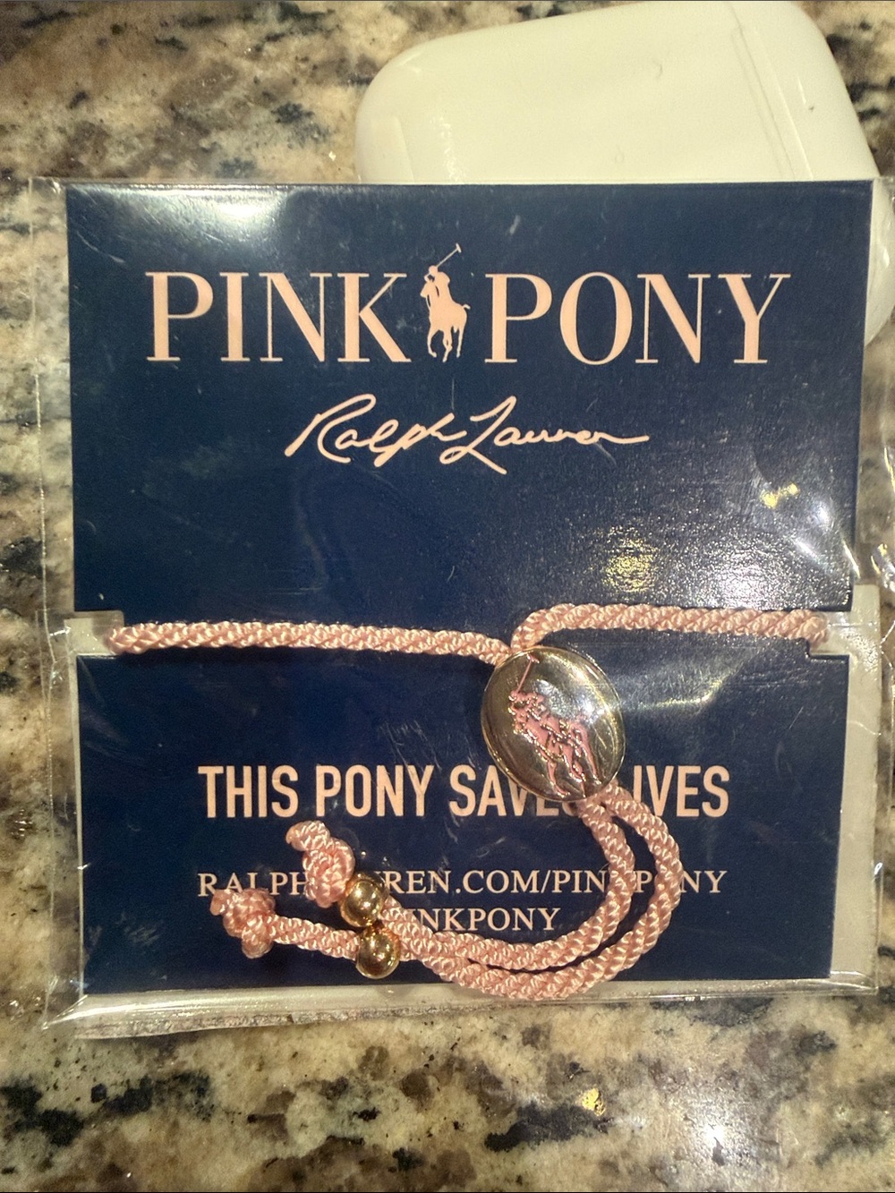 Ralph Lauren Pink Pony Braided Pink Rope Bracelet with Gold Pony Charm